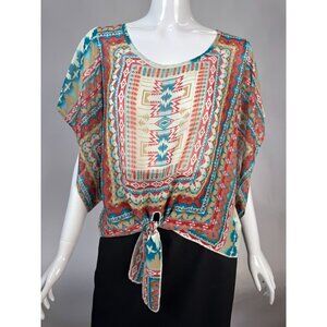 Live and Let Live Sheer Multicolored Tie-Front Top Size M 100% Polyester